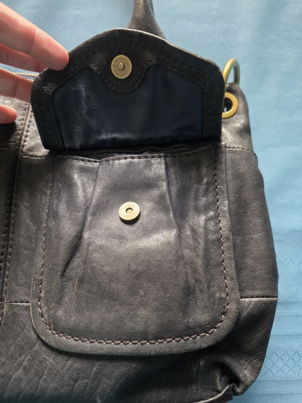 Fossil Long Live Vintage Black Pewter Metallic Leather Cargo Satchel Bag Y2K